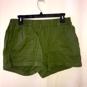 Army Green Linen Blend Shorts